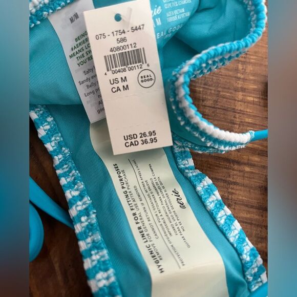 NWT Aerie Crinkle Stripe Cheekiest Tie Bikini Bottom in Barbados Blue + White - Picture 5 of 5